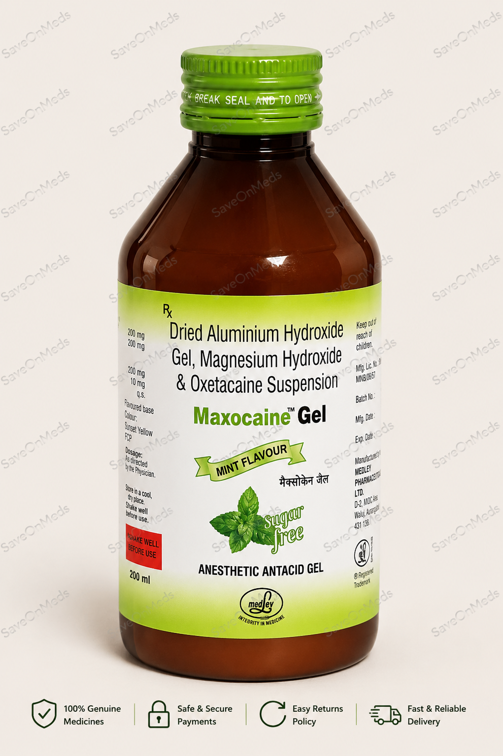 Maxocaine gel mint flavour 200 ml | anesthetic antacid gel