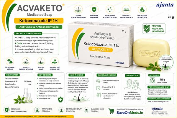ACVAKETO Ketoconazole IP 1% Medicated Soap 75g | Antifungal & Anti-Dandruff Soap