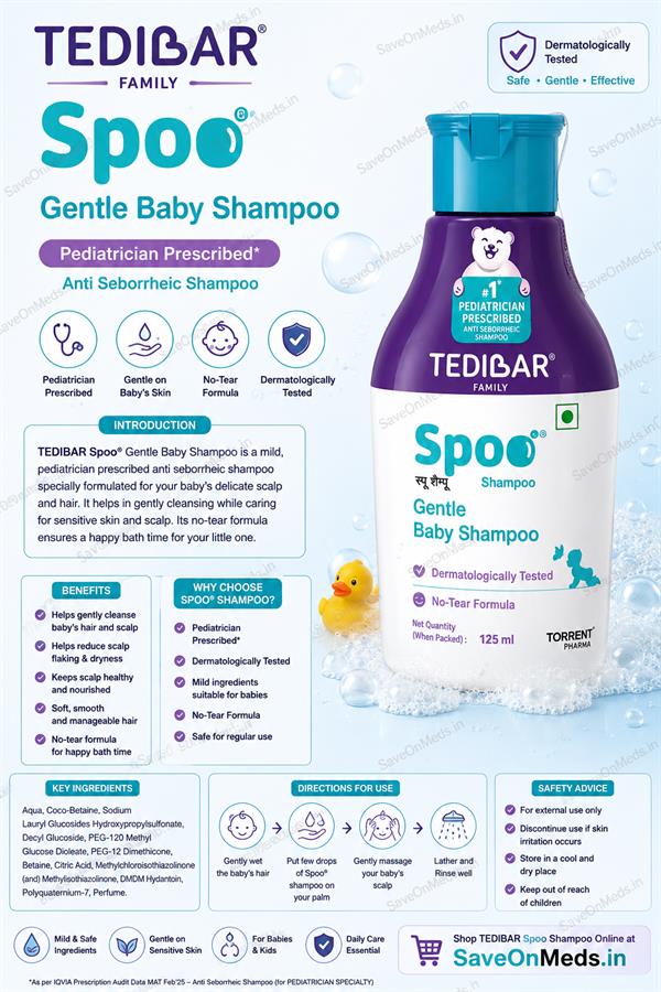 Spoo gentle baby shampoo 125ml No Tears Gentle on Scalp No. 1 Pediatrician Prescribed Anti Seborrheic Shampoo