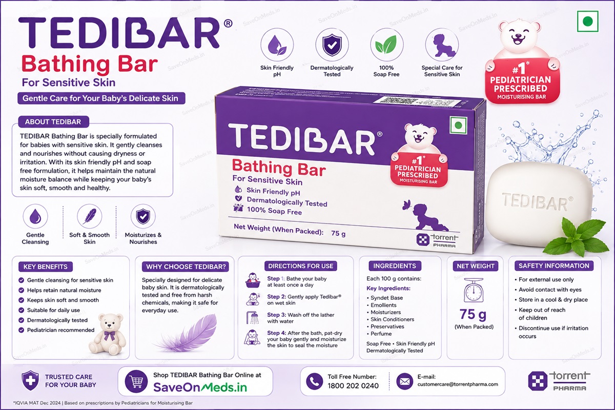 Tedibar bathing bar 75g | baby soap-free bathing bar for sensitive skin