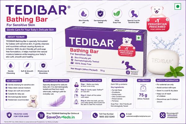 TEDIBAR Bathing Bar 75g | Baby Soap-Free Bathing Bar for Sensitive Skin
